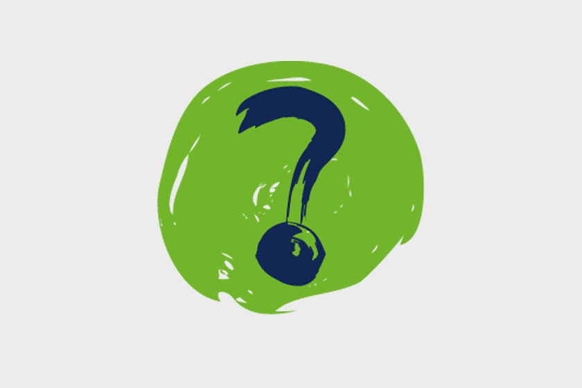 A painted circle graphic with a question mark in the centre