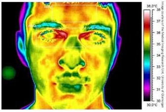 A man's head showed on the display of a thermal imaging device