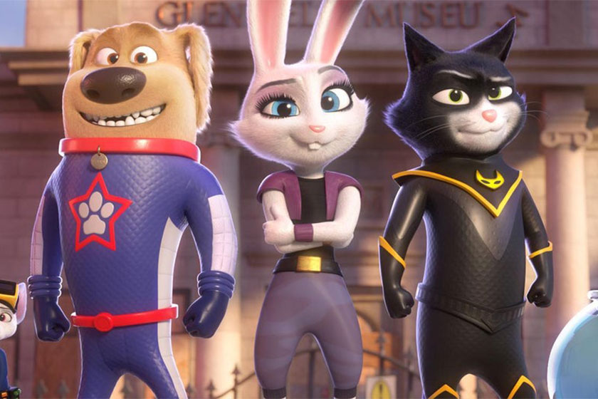 A cartoon dog, cat and rabbit in superhero clothing from the film StarDog and TurboCat