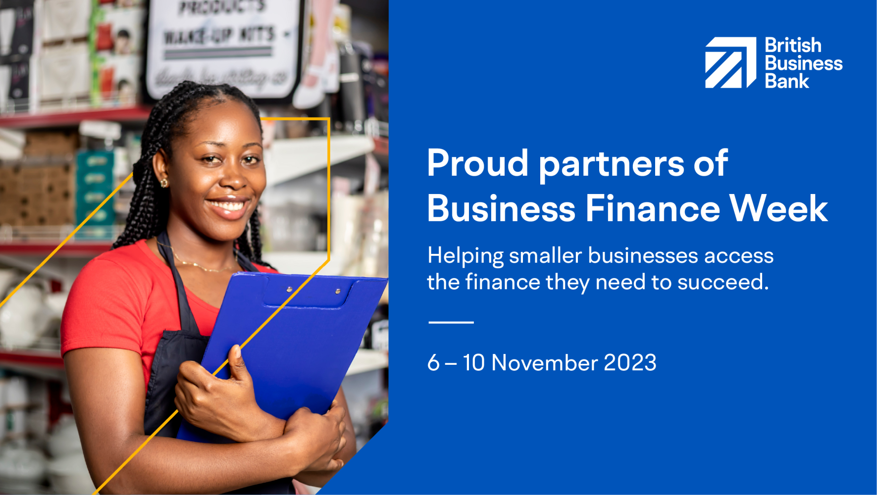 Business Finance Week graphic showing lady
